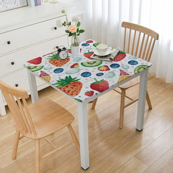 BANET Square Fitted Tablecloth, Summer Seamless Pattern Washable Polyester Table Covers, Fits Square Table, Waterproof Decor Table Cloth, for Holiday Party Banquet Dinner white