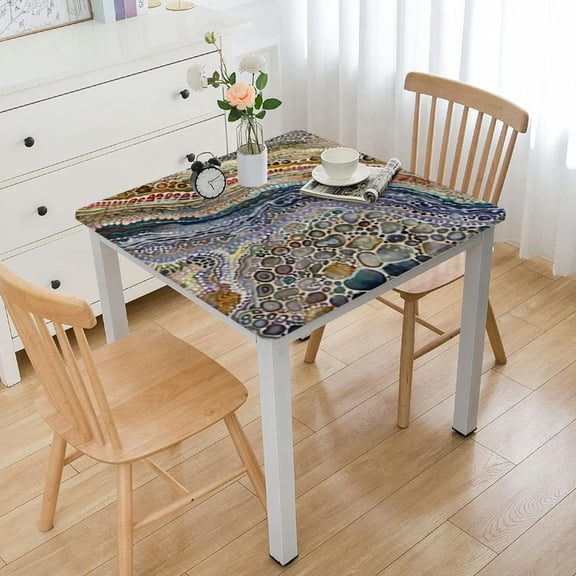BANET Square Fitted Tablecloth, Washable Polyester Table Covers with Elastic Edge, Spill Proof Table Cloths for Indoor Outdoor Party Dinner Patio, Fit Square Table white