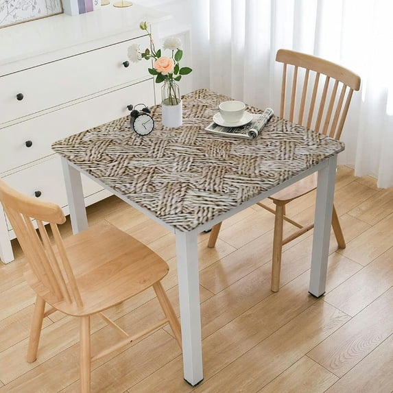 BANET Square Fitted Tablecloth with Backing Elastic Edge Design Table Cover Oil-Proof Table Cloth Stain-Resistant Wipeable for Square Table white