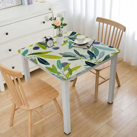BANET Square Fitted Tablecloth with Backing Square Table Cover Table Cloth Stain-Resistant Wipeable for Square Table white