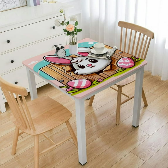 BANET Square Fitted Tablecloth with Elastic Tablecloths Table Cover for Kitchen Seasonal Party Picnic Waterproof Fits Square Tables White