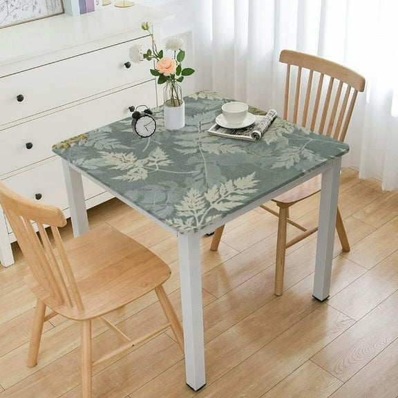 BANET Square Fitted Tablecloth with Flannel Backing Square Table Cover Table Cloth Stain-Resistant Wipeable for Square Table white