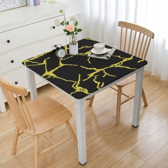 BANET Square Fitted Vinyl Tablecloth with Elastic Edged & Flannel Backing, Wipeable Square Table Cover for Indoor Outdoor Patio Use - Fits Square Tables white