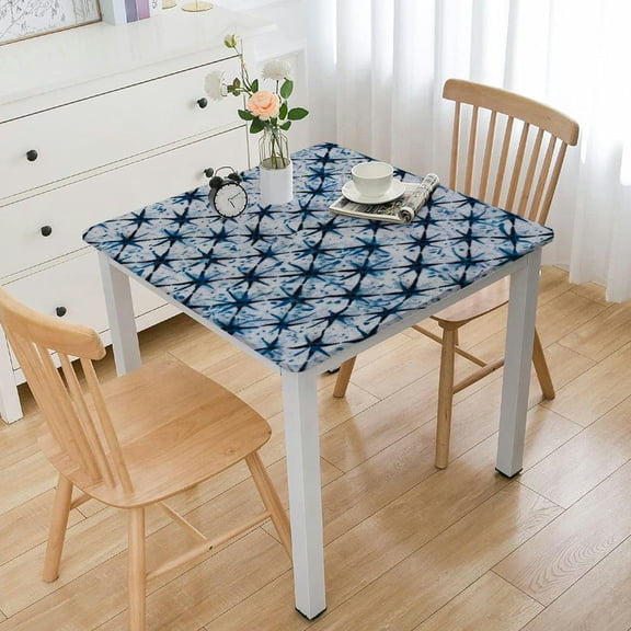 BANET  Square Fitted Vinyl Tablecloth Waterproof Elastic Edged Table Cloth - Geometric Lines -Stain-Resistant Wipeable Square Table Covers for Square Table white