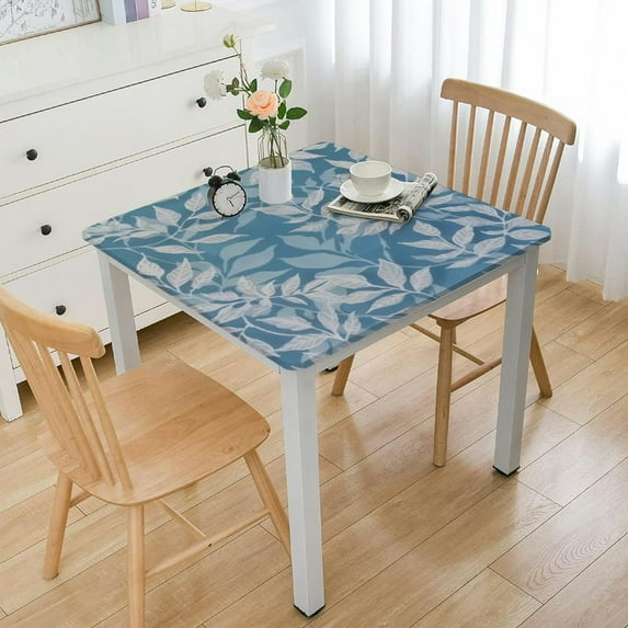 BANET Square Fitted Vinyl Tablecloth with Elastic Edge Waterproof Oil Proof Table Cloth Wipe Clean Table Cover for Indoor and Outdoor, Leaf white