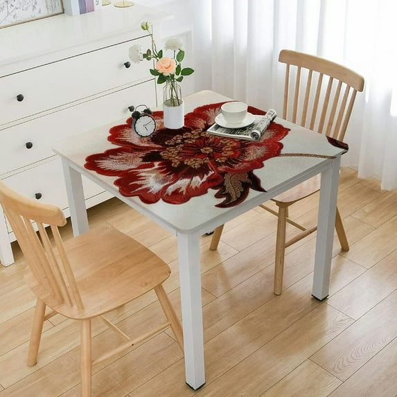 BANET Square Flower Embroidered Table Cloth for Home Decor Dining Table Cover Rufous white