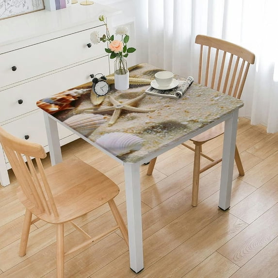 BANET Square Seashells on Sand Table Cloth Marine Nature Sand Table Cover for Dining Room Kitchen Decoration white
