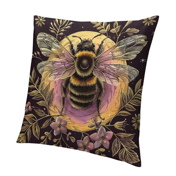 BANET Square Size Throw Pillow Covers , Soft Short Plush Double-Sided Printing Decorative Pillow Protector, with Hidden Zipper Sofa Pillowcase Cushion For Home Bed Couch, Bee Flowers 12x12in