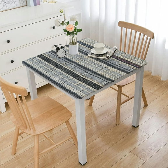 BANET  Square Table Cloth Linen Farmhouse Tassel Tablecloth Wrinkle Free and Dust-Proof Decorative Embroidered Fabric Table Cover for Kitchen white