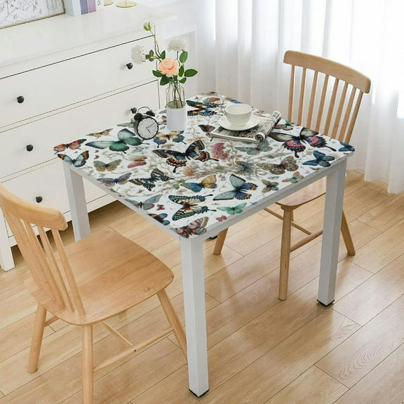 BANET Square Table Cloth Tablecloth Elastic Edge Fitted Table Cover Fits Square Tables White