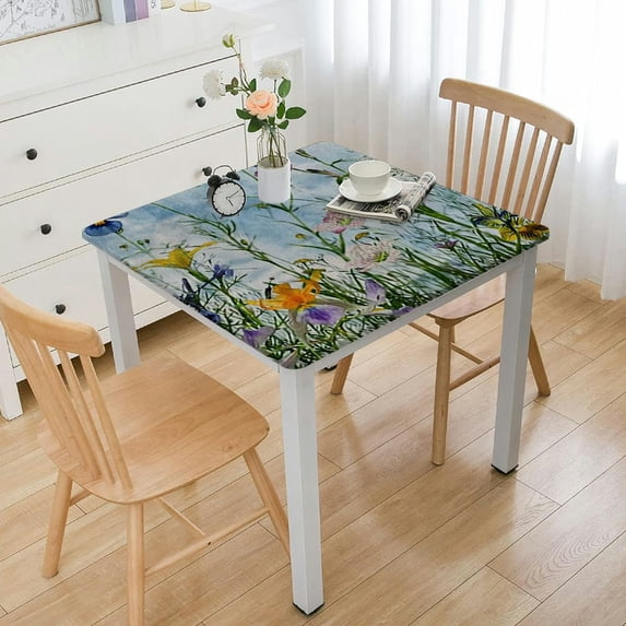 BANET Square Table Cover Decorative Tablecloth Washable Rectangle Tablecloths, Dining, Home, Wedding, Banquet, Buffet, Fleurs De Mai - Spring/Summer white