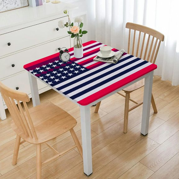 BANET Square Table Dresser Scarves for Kitchen Dining Party Decor, American Flag Burlap Linen Tabletop Cover for Indoor Outdoor Tables Use White