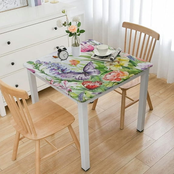 BANET Square Tablecloth, Blooming Floral Square Table Cloth, Table Cover for Party Decorations white