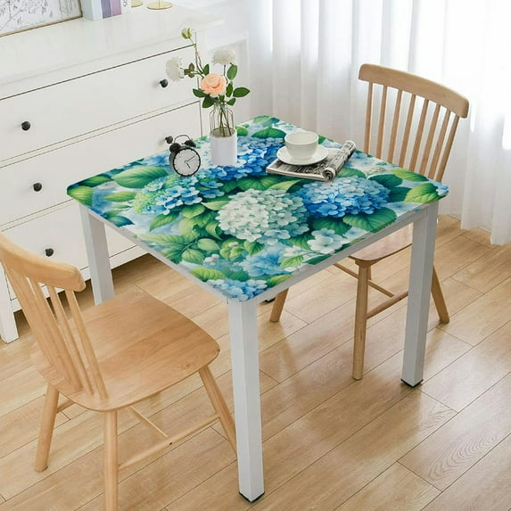 BANET Square Tablecloth, Blue Floral Table Cloth for Square Table, Waterproof Spring Tablecloth Wrinkle Free for Patio, Card Table, Party Decor White