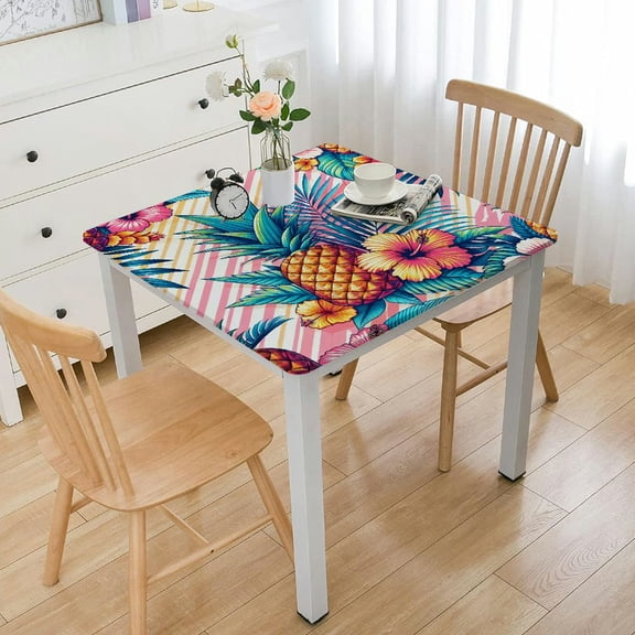 BANET Square Tablecloth Blue Palm Leaf Wrinkle Resistant Summer Fruit Plant Waterproof Table Cover Decoration for Dining Kitchen Party Decor White