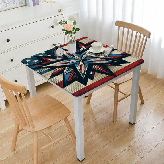 BANET Square Tablecloth, Blue Washable Table Cover for Party Picnic Dinner Decor White
