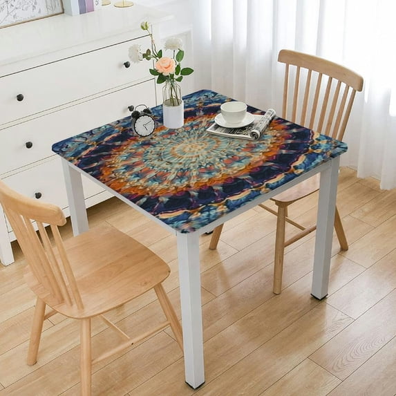 BANET Square Tablecloth Colorful Vintage Flower Elastic Fitted Table Cover Washable Tablecloths for Kitchen Dining Party white