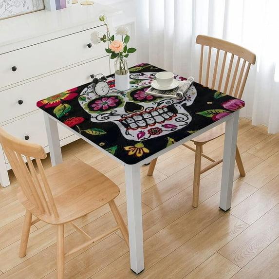 BANET Square Tablecloth Flower Skull Skull Mysterious Fitted Table Cover Washable Tablecloths for Kitchen Dining Party white