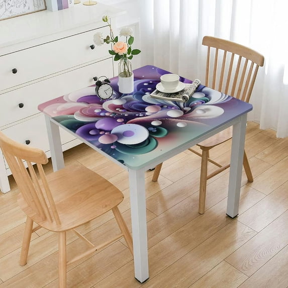 BANET Square Tablecloth, Polyester Washable Table Cloth for Square Table,Purple Green Flowers White