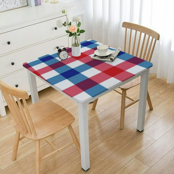 BANET Square Tablecloth,Red Blue Checkered Table Cloth,Wrinkle Stain Waterproof American Flag Colored Table Covers,Small Outdoor Farmhouse Tablecloths for Party Picnic white