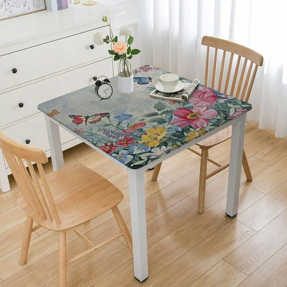 BANET Square Tablecloth, Spring Nottingham Garden, Wrinkle and Stain Resistant Fabric Table Cloth, Multicolor white