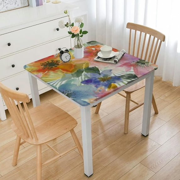 BANET Square Tablecloth Spring Table Cloth Small Floral Cloth Tablecloths Indoor Outdoor Washable Wrinkle Free Stain Resistant Waterproof Fabric Table Cover for Square Tables Kitchen Dining Room white