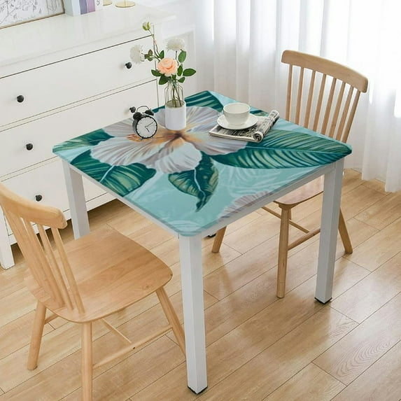 BANET Square Tablecloth Summer Theme Tropical Leaves Hibiscus Hawaiian Print Green Decorative Table Cloth with Dust-Proof Wrinkle Resistant Decor for Home Kitchen Dining Room Outdoor Patio 46*46
