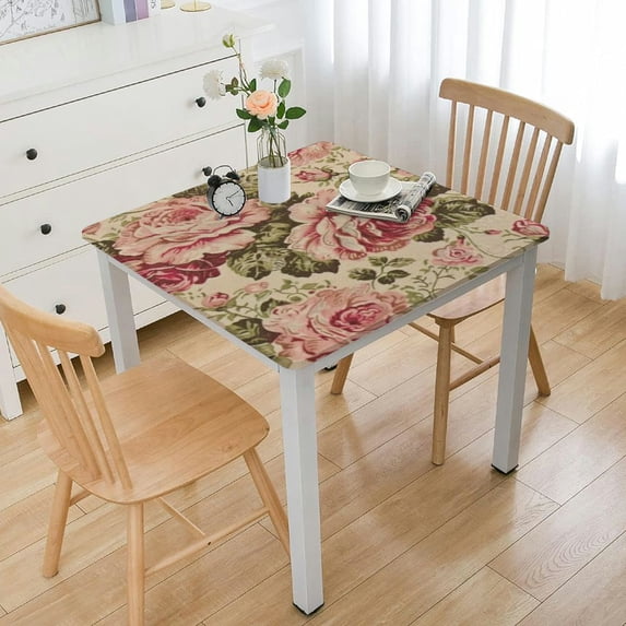 BANET Square Tablecloth,Vintage Flower Decorative Square Linen Table Cloth,Printed Pattern Washable Table Cloth Dinner Kitchen Home Decor - Multi Colors &amp; Sizes white