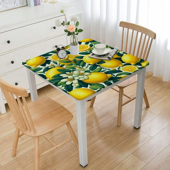 BANET Square Tablecloth Yellow Lemon White Table Cover Square Waterproof Table Protector for Outdoor Wedding Party Dining Room Table White