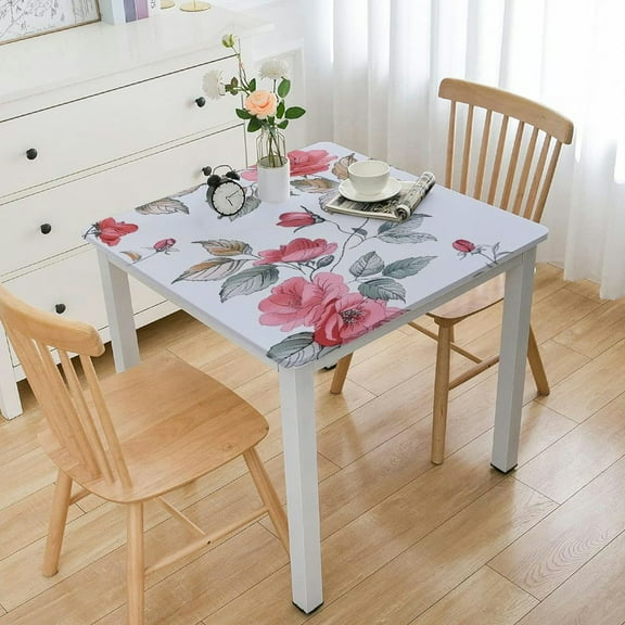 BANET Square Tablecloth with Backing Square Table Cloth Cover Wipeable Spillproof Waterproof Oilcloth Lace Floral Tablecloths white