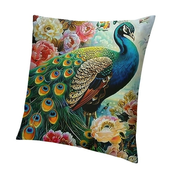 BANET Elegant Peacock Pattern Throw Pillow Cover – Decorative Cushion Case for Home Decor 12x12in