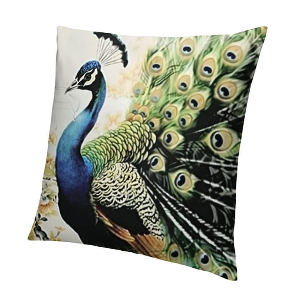 BANET Peacock Pattern Square Throw Pillow Cover 12x12in