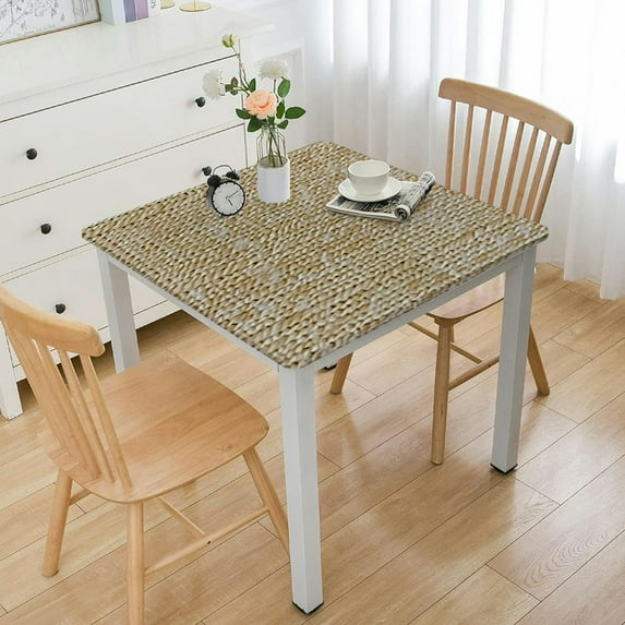 BANET Square Vinyl Fitted Tablecloth with Flannel Backing Elastic Edge Square Table Cover - Rope Weaving - Waterproof Table Cloth Stain-Resistant Wipeable for Square Table white