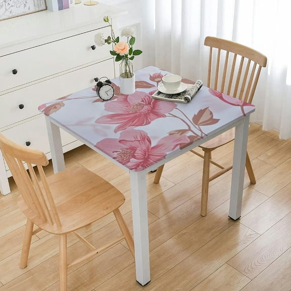 BANET Square Vinyl Tablecloth with Flannel Backing Waterproof Oil-Proof PVC Table Cloth Stain-Resistant Wipeable Table Cover for Square Table white