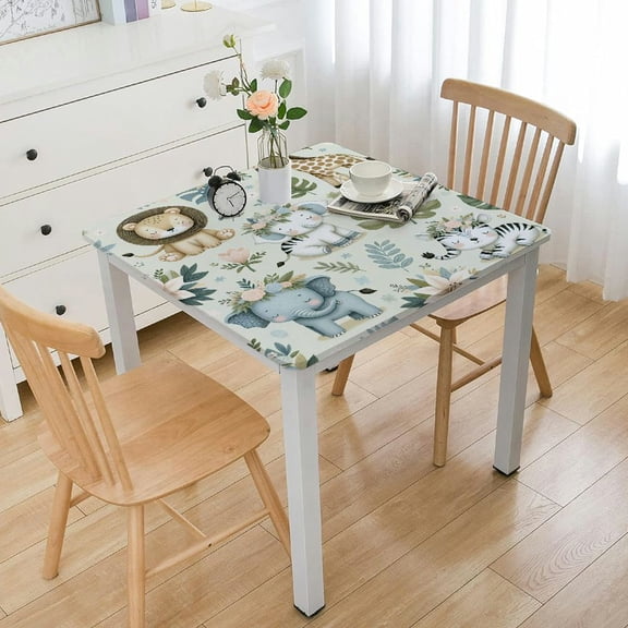 BANET Square table Cover Ultra Soft Breathable Changing Table Cover (Africa Animals) White