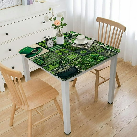 BANET St Patrick's Day square Table Cotton Linen Lucky Shamrock Clover Non-Slip Spring Holiday Decorations for Kitchen,Home,Dining,Outdoor Small Green Black White Gingham Plaid White
