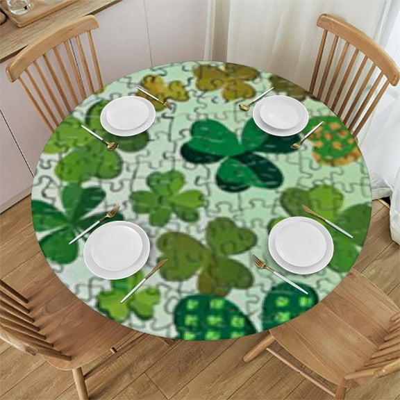 BANET St Patricks Day Round Tablecloth Checkered Buffalo Plaid Tablecloth Washable Polyester Shamrock Print Table Cloth Table Cover for Home Kitchen Dining Table Outdoor Party Patio 31"-35