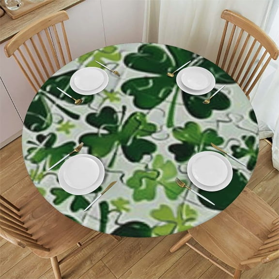 BANET St Patricks Day Round Tablecloth Checkered Buffalo Plaid Tablecloth Washable Polyester Shamrock Print Table Cloth Table Cover for Home Kitchen Dining Table Outdoor Party Patio 31"-35