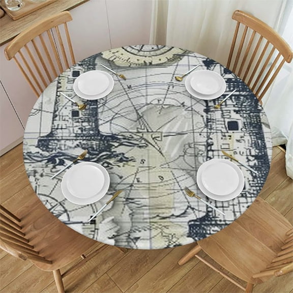 BANET Submarine World Lighthouse Anchor Compass Washable Polyester Table Cloth Decorative Table Cover Waterproof Round Tablecloth 31"-35
