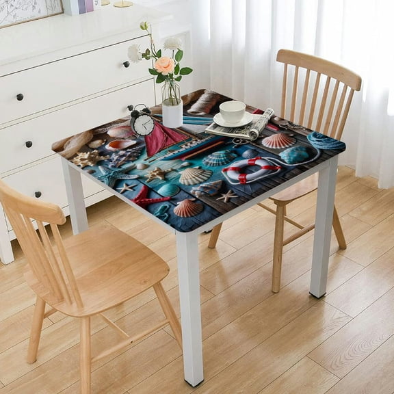 BANET , Summer Nautical Theme Starfish Shell Fishnet Non Slip Heat Resistant Linen Fabric table cover, Washable Holiday Party Dining Table Mats for Coastal Home Kitchen Decor White
