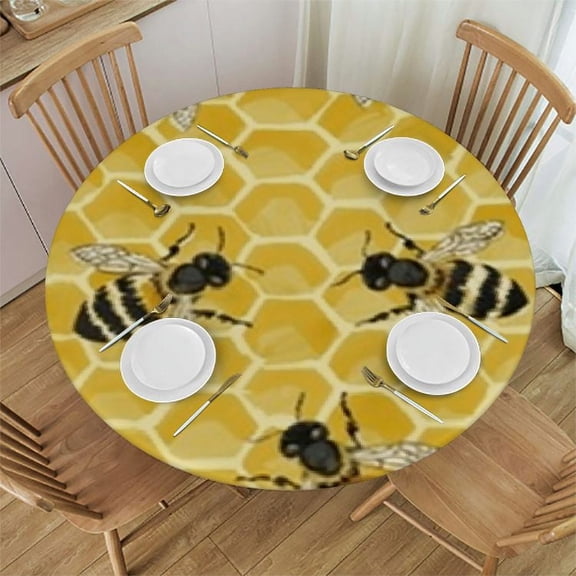 BANET Summer Outdoor Tablecloth Round ,Mustard Table Cloth,Stain Resistance Polyester Honeycomb Farmhouse Table Covers for Kitchen Dining,Small Tablecloth for Parties Picnic 31"-35