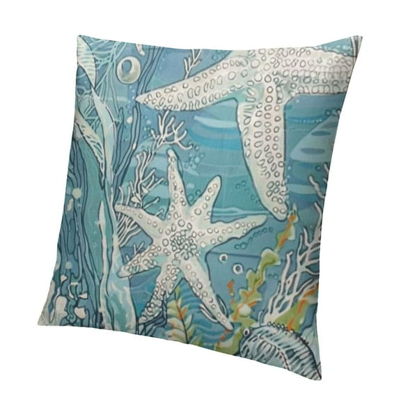 BANET Summer Pillow Covers , Beach Coral Starfish Decorative Blue Coastal Throw Pillows Ocean Themed Farmhouse Cushion Outdoor Pillow Covers for Sofa Couch Outdoor Decor White