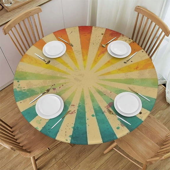 BANET Sun Sunshine Tablecloth, Abstract Hippie Retro Sunset Print Table Cloth Cover for Home Kitchen Dining Party Patio Indoor Outdoor, Round 46"-50