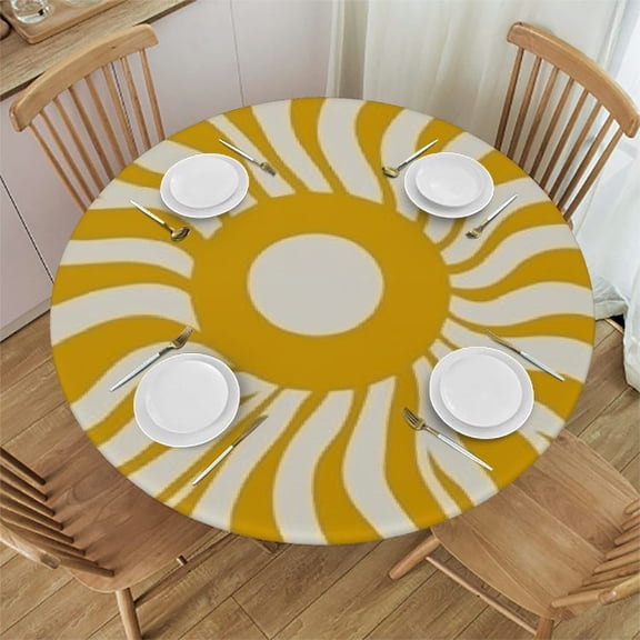 BANET Sun Sunshine Tablecloth, Abstract Hippie Retro Sunset Print Table Cloth Cover for Home Kitchen Dining Party Patio Indoor Outdoor, Round 46"-50