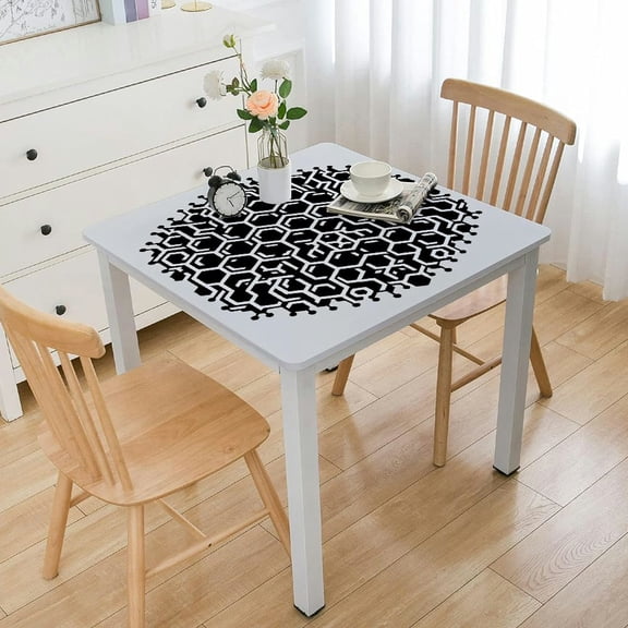 BANET Table Cloth Bee Honeycomb, Hexagon Bee Honeycomb Farmhouse Tablecloth Soft Table Cover for Kitchen Dinning Tabletop Decoration, Fitted Tablecloth White