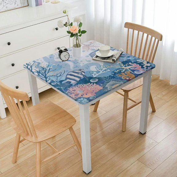 BANET Table Cloth, Decorative Tablecloth, Ocean Themed Waterproof Table Cover for Dining Table Kitchen Party Picnic Camping, Square white
