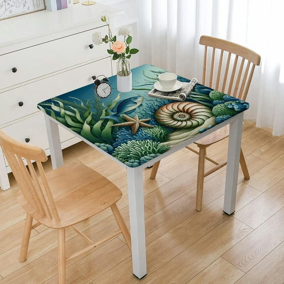 BANET Table Cloth, Decorative Tablecloth, Ocean Themed Waterproof Table Cover for Dining Table Kitchen Party Picnic Camping, Square