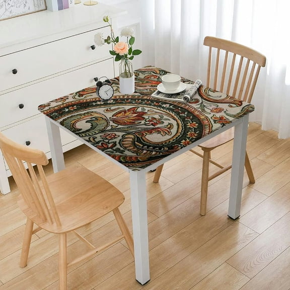 BANET Table Cloth Decorative Tablecover Washable Rectangle Tablecloths, Dining & Wedding, Kashmir Paisley - Thanksgiving/Christmas white