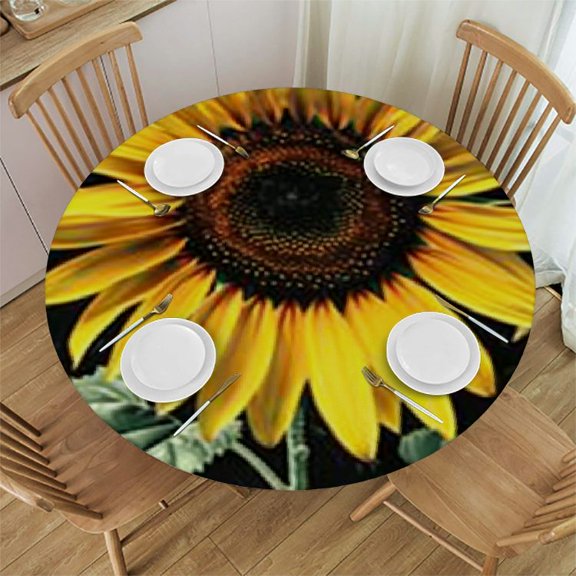 BANET Table Cloth Leaves Flower Bloom in Dark Bright Color Round Tablecloth for Dining Room, Party, Banquet 38"-42