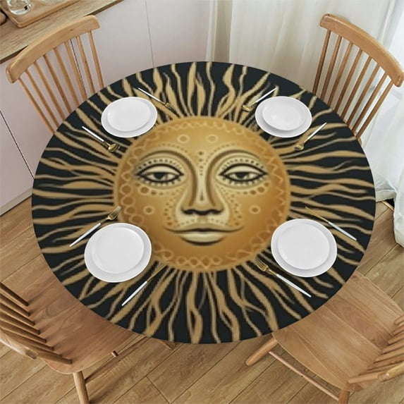 BANET Table Cloth, Magical Celestial Mystic Sun Moon Geometric Round Tablecloth for Home Dining Party Holiday Decor 54"-58